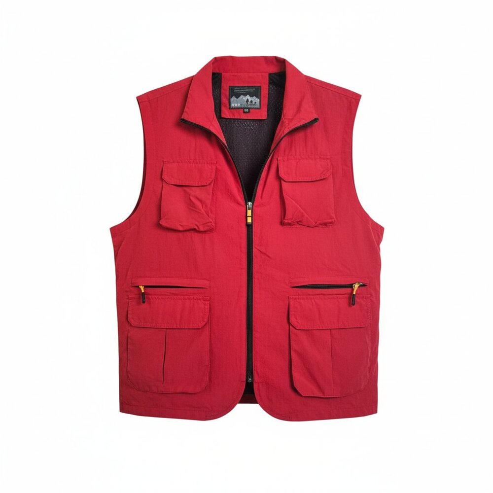 Red utility vest, multi pocket outdoor jacket Size XXL
